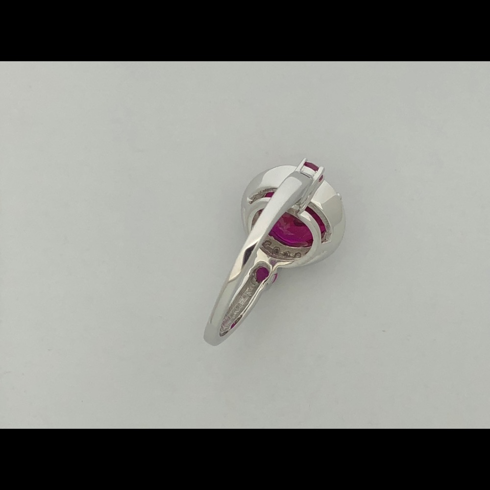 Created Ruby With White Topaz Ring 925 Silver - image 4